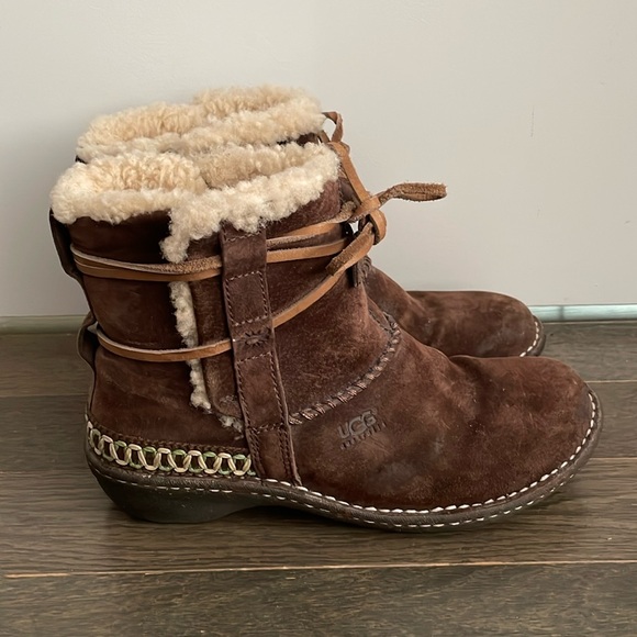 Brown Ankle Height UGG boots with tie - Picture 1 of 11